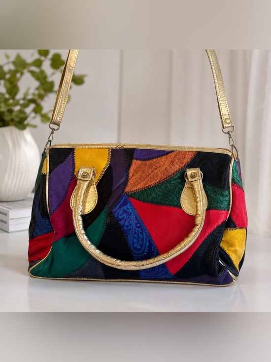 LA COVINA Handbags - Vintage 80's Patchwork Multicolour Strap Mod Hippie Boho Retro bag by La Covina